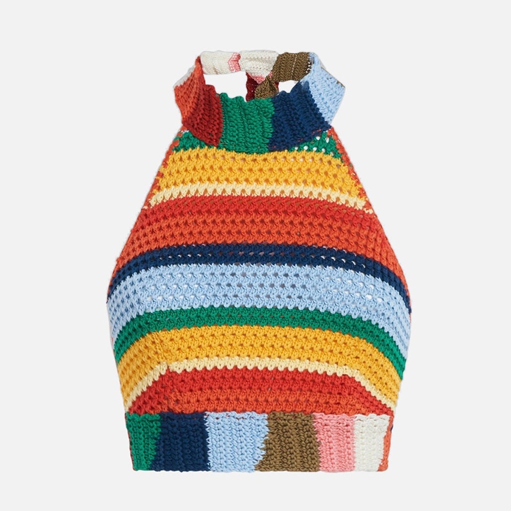 MARNI X No Vacancy Inn Rainbow Crochet Halter Top